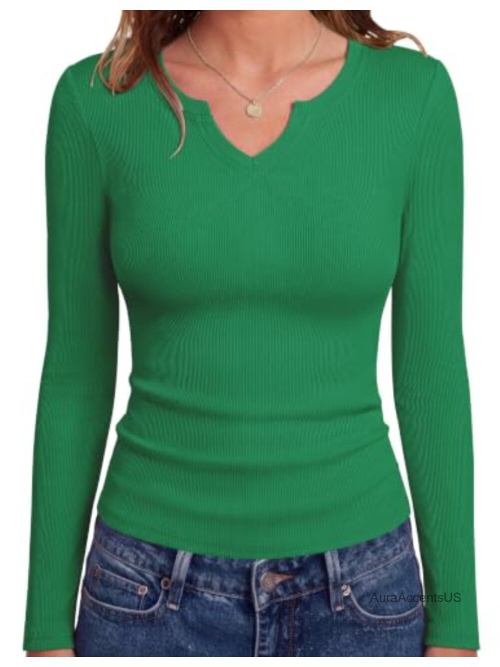 Zeagoo Women's Long Sleeve Rib Knit Slim Fit Top Stretch Basic V-Neck T-Shirt